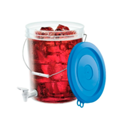 BALDE TRANSPARENTE  20 LT COMERCIAL C/CAÑO C/TAPA COLOR C/ASA DE METAL